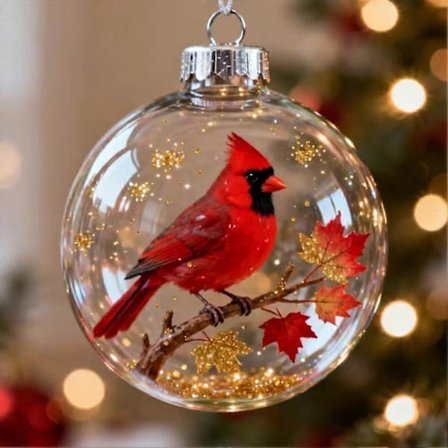 Naturens Fugle Krystalglas Ornament Gaveæske, 2026 Søde Fugle Juleglas Kuglekollektion, Juletræsornamenter med 3D Fugle Natur Krystal