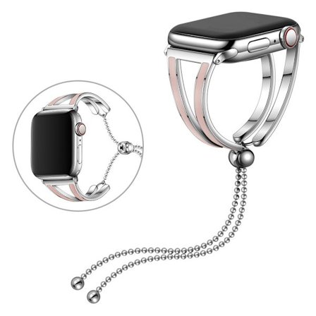 Apple Watch Series 6 / 5 40mm muodikas ruostumattomasta teräksestä valmistettu ranneke - Hopea / Pinkki