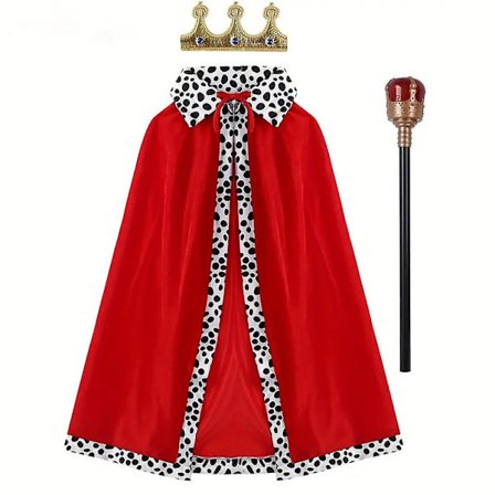 Halloween Party Cosplay Kongedrakt for Barn Kappe Kåpe Krone Scepter Sett Antrekk Gaver
