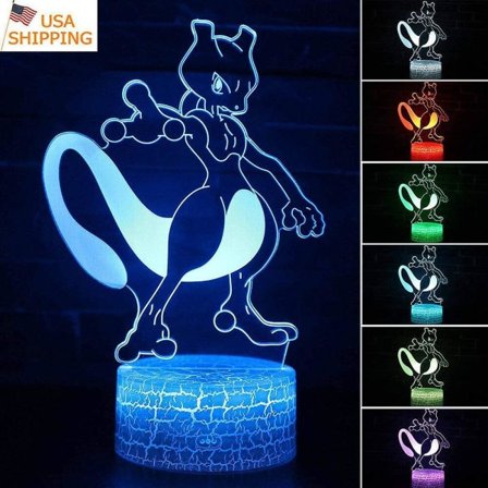 Veeki 3D Mewtwo Lampe Spil Roll TouchRemote LED Natlampe Bordlampe Hjemmeindretning Gave