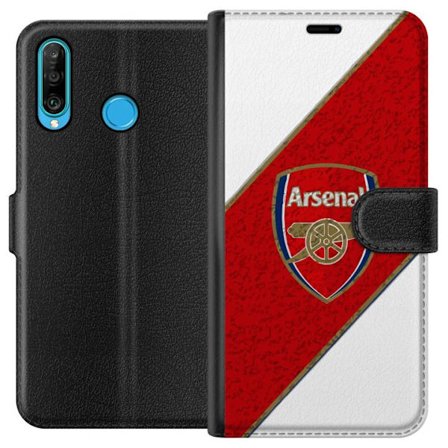 Kompatibelt Plånboksfodral till Huawei Huawei P30 lite Moschino Toy teddybjörn med enkel tecknad design, brun björn med vit tröja och tydlig logot