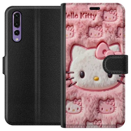 Kompatibelt Lommeboketui til Huawei P20 Pro Hello Kitty rosa fluffy bakgrunn med ikoniskt ansikt og kawaii-estetikk