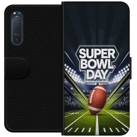 Kompatibelt Lommeboketui til Sony Xperia 5 II Super Bowl Day plakat med amerikansk fotball på opplyst arena i dramatisk sportsdesign