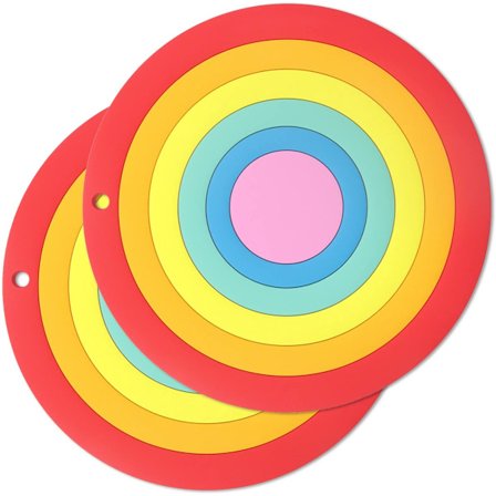 2 st silikonisoleringsmattor, regnbågsfärgade tjocka värmebeständiga mattor, isoleringsmattor för varma rätter, kastruller och tallrikar, stor storlek