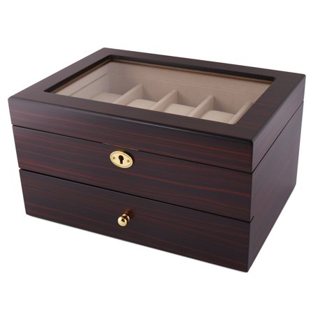 Two-Tier Gold-Tone Ebony Wood Watch Case - 20 Watches for Men - Watch boxes