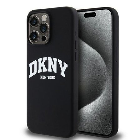 DKNY MagSafe iPhone 13 Pro Max-etui i flytende silikon med hvit trykt logo - svart