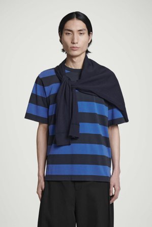 COS Men's Relaxed Striped Cotton T-Shirt in Blue