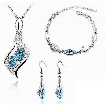 Smyckesset, Damtillbehör Bröllop Brud Halsband Kristall Halsband Örhängen Ring Set (blå)