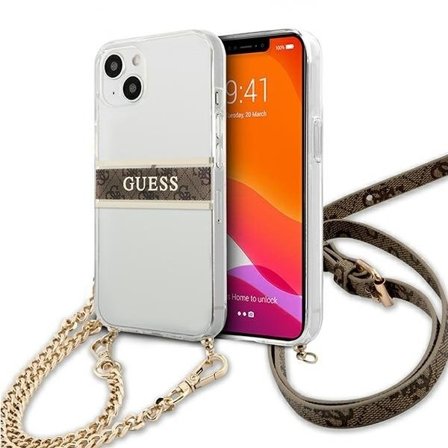 Guess Brun Strap Gold Chain Skal iPhone 13 Mini - Transparent