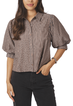 Neo Noir Etta Soft Stripe Stone Shirt Skjortor Dam Brun 42