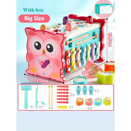 Fiske Uggla Kub 0 6 12 Månader Lärande Utbildning Klocka Barn Hammar Spel Set med musik