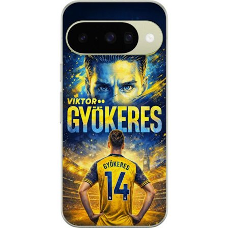 Kompatibelt Mobildeksel til Google Google Pixel 10 Viktor Gyökeres fotballplakat i gult og blått med dramatisk stadionbakgrunn, sportillustrasjon fo