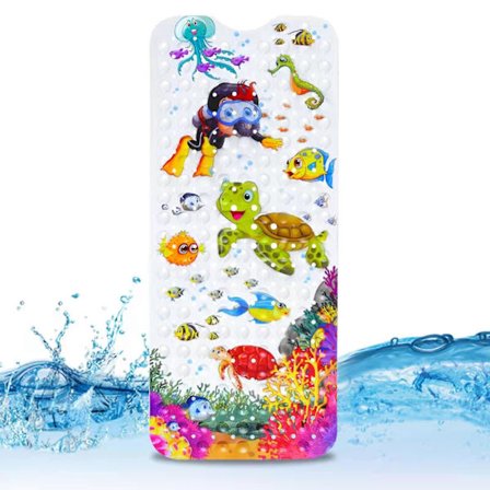 Sklisikker badematte, 100x40cm tegneserie babybadematte, sklisikker med 200 sugekopper PVC-materiale, perfekt for barn og baby