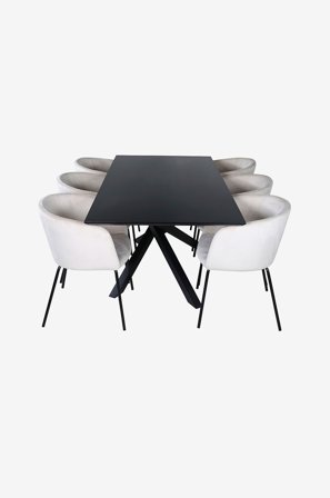 Venture Home - Spisegruppe Piazza med 6 Berit spisestoler - Svart - Spisegruppe 6 personer - Fra Homeroom
