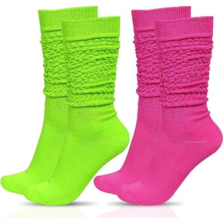 2 Par 80-tals Neon Kvinnors Extra Långa Tjocka Scrunchie Strumpor Storlek 7