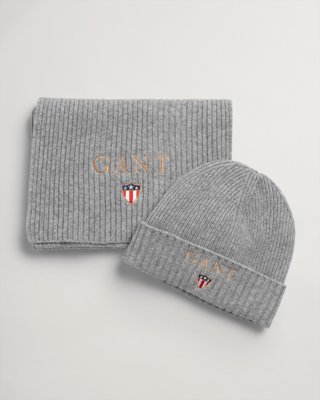 GANT - Skjerf og Lue Med Gaveeske til herre grey melange