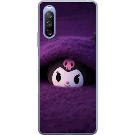 Yhteensopiva Puhelinkuori Sony Xperia 10 III Lite Kuromi lilassa pörröisessä ympäristössä, jossa on salaperäinen kawaii-suunnittelu.