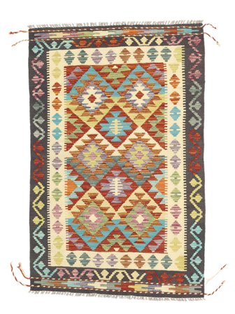 Tissé À La Main Kilim Afghan Old Style Tapis 98X151 De Laine Marron/Vert Petit