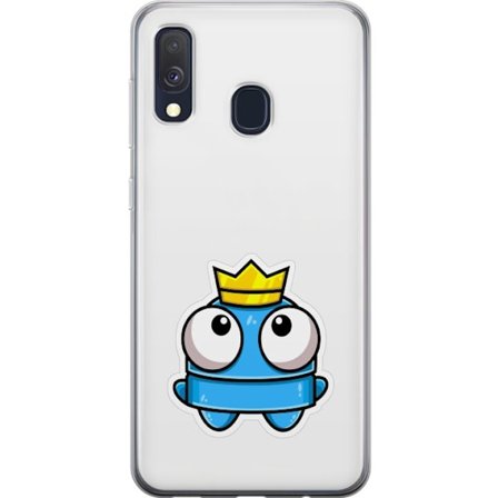 Yhteensopiva Puhelinkuori Samsung Galaxy A40 Sininen piirros hahmo kruunulla ja suurilla silmillä leikkisässä kuninkaallisessa tyylissä