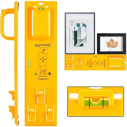 Bildeopphengingsverktøy med vater - Enkelt rammeopphengssett for veggmontering (Gult opphengingsverktøy)