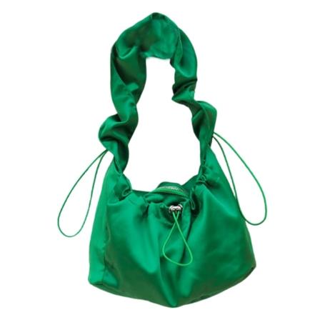 Armhuleveske Nylon Plisserte snører Underarmsveske Skulderveske for kvinner Green