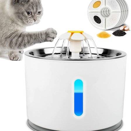 Drikkefontæne til katte med 5 aktiverede kulfiltre, 2,4L kattefontæne med KLB
