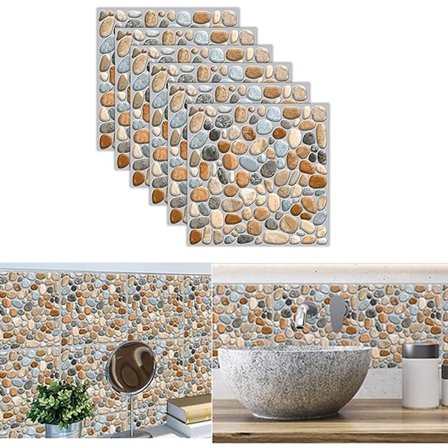 Laatta tarra, 6 kappaletta 3D laatta tarra vedenpitävä itseliimautuva tarra