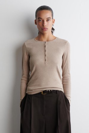 COS Women's Long Sleeve Henley Top in Beige