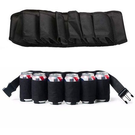 ING Ølbelte Justerbart Ølbelte Ølboks Holder Ølholder for 6 Bokser Brusboksholder 62 x 17 cm for Utendørs Karneval Én Størrelse Svart