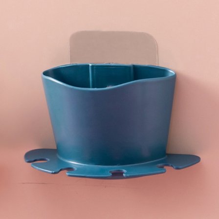 Punch-fri tandbørsteholder opbevaringsstativ badeværelse vægmonteret børstning tandbørste ansigt tandbørsteholder stativ(blå)