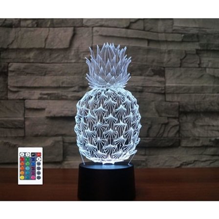 3D Ananas Fjernbetjening 16 Farve Natlys Illusion Akryl LED Bord Sengelampe Børneværelse Skrivebords Dekoration Fødselsdagsgaver Legetøj til Børn