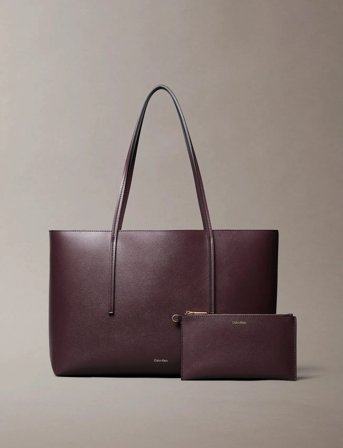 Calvin Klein Foil Logo Tote W/Pouch - Brown - ONE SIZE