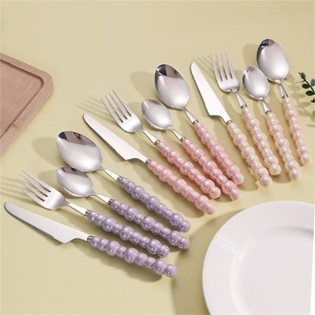 Set of 4 Stainless Steel Cutlery Set Flatware Set with Ceramic Handles Tableware Set Dinnerware Set for Kitchen Eating B03E