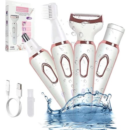 Epilator til kvinder - Nem hårfjerningsepilator - 4 tilbehør - Epilator til kvinder - Bikinilinjetrimmer - Ansigts-epilator - Våd og tør - Epilatorer
