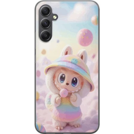 Kompatibel Mobilcover til Samsung Galaxy A15 5G Regnbuedrømmenes Pastell Design blød drømmende stil med sød figur i regnbueklær og lyse skyer i baggr