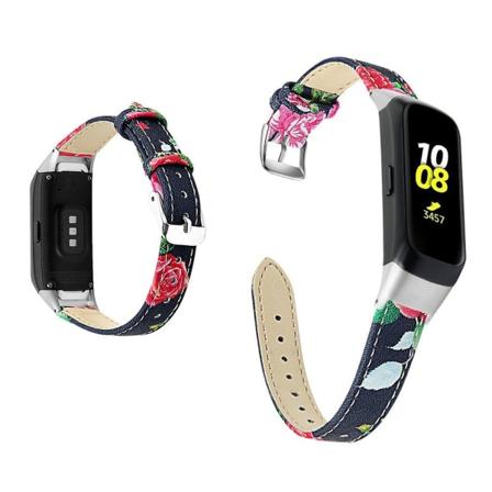 Samsung Galaxy Fit urrem i ægte læder - Roser På Sort Baggrund Black