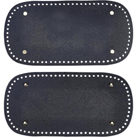 Svart Heklet Veske Bunn Base 30x15cm Oval PU Lær Veskeformingspute med Spikerhull for Vevd Lærveske Skulderveske, 2 Stykker, Hull: 4mm