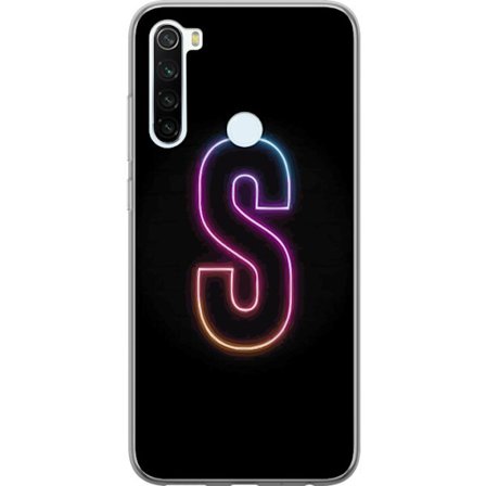 Yhteensopiva Puhelinkuori Xiaomi Xiaomi Redmi Note 8 Neonkirjain S kirkkaissa pinkissä ja sinisissä sävyissä tummaa taustaa vasten, siisti kirjain