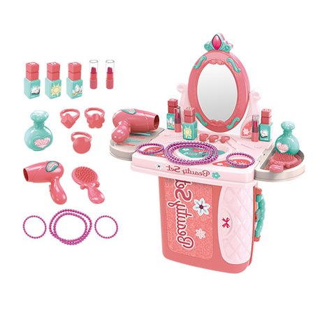 Plast Sminkesett Leke 3 i 1 Rød Sminke Koffert Sminkebord Leketøy Sett Alder 3 år og oppover