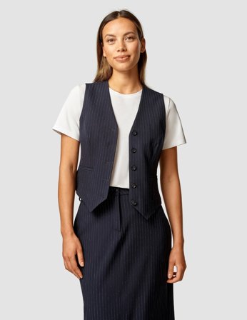 Shaping New Tomorrow - Dame - Women Essential Vest Short - Navy Pinstripe - Størrelse M