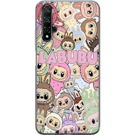 Kompatibelt Mobildeksel til Huawei nova 5T Rosa kawaii-komposisjon med søte tegnede karakterer og myke former