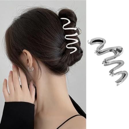 TG Uregelmessige hårklemmer Elegant metall Sølvbølge Hårklemme Hårnål Frigid Style Fransk Klo-klemme for tykt hår Metall