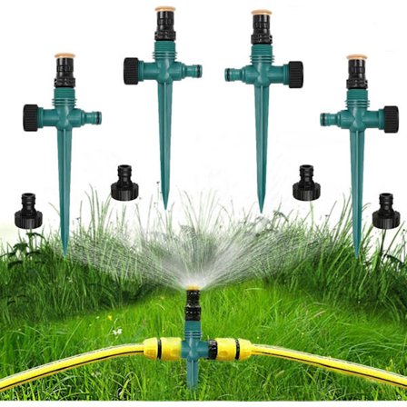 Hagespreder, 4 stk. 360° roterende automatisk sprinkler, plen sprinkler