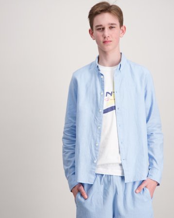 GANT COTTON LINEN BD LS SHIRT Blauw Overhemden Jongens - Kids Brand Store