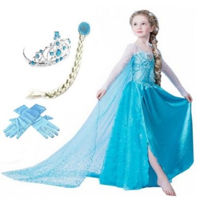 Elsa prinsessekjole + tiara/fletning/handsker.