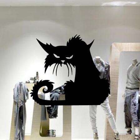 Musta Kissan Sein tarra, 42*37CM DIY Halloween Irrotettava Tarra Ovelle, Ikkunalle, Makuuhuoneeseen, Juhliin, Koristeluun