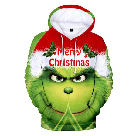 Herr Grinch Hettegenser 3D Trykt Genser Sweatshirt Jul Jule Hettegensere E-FF-