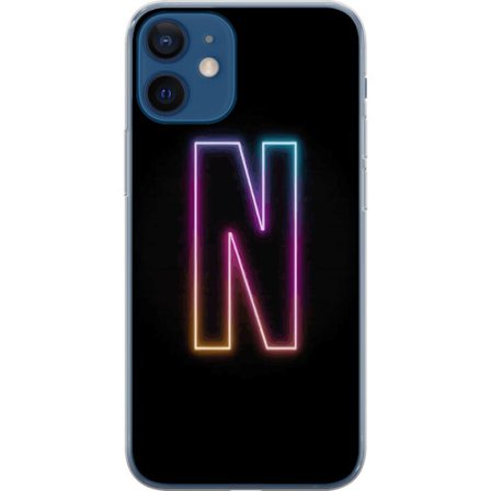 Yhteensopiva Puhelinkuori Apple Apple iPhone 12 mini Minimalistinen neonkirjain N värinvaihtuvassa valossa mustaa taustaa vasten