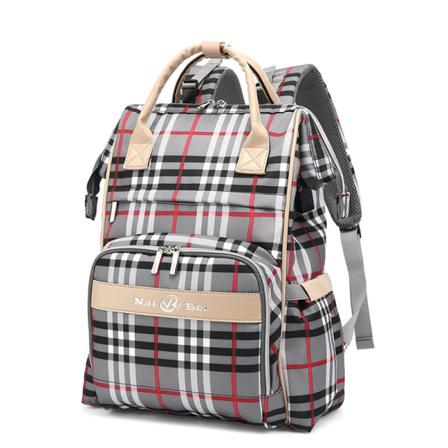 Bleievesker Mammaveske Ryggsekk Mote Multifunksjonell USB-port med stor kapasitet plaid gray