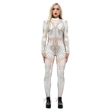 Ladies 3d Robot Printed Cosplay Costume Jumpsuit Halloween Playsuit